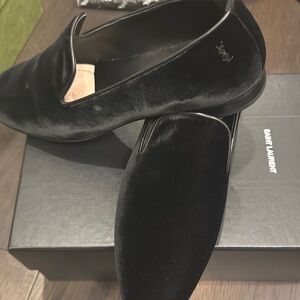 Saint Laurent Black Velvet Slip-On Loafers